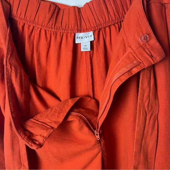 Ava & Viv - Women’s Linen Blend Orange Shorts Belted Plus Size - Sz. 2X - Picture 5 of 7